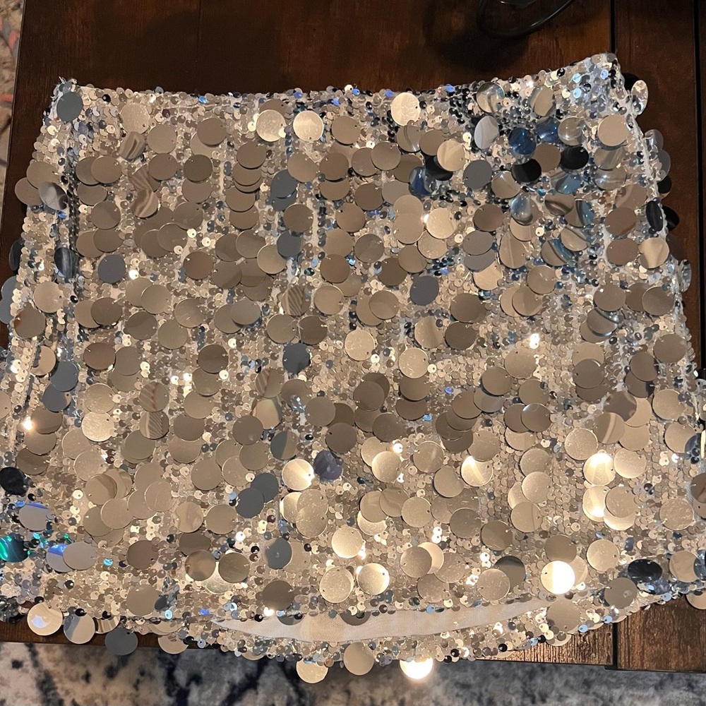 White Fox Silver Sequin Mini Skirt